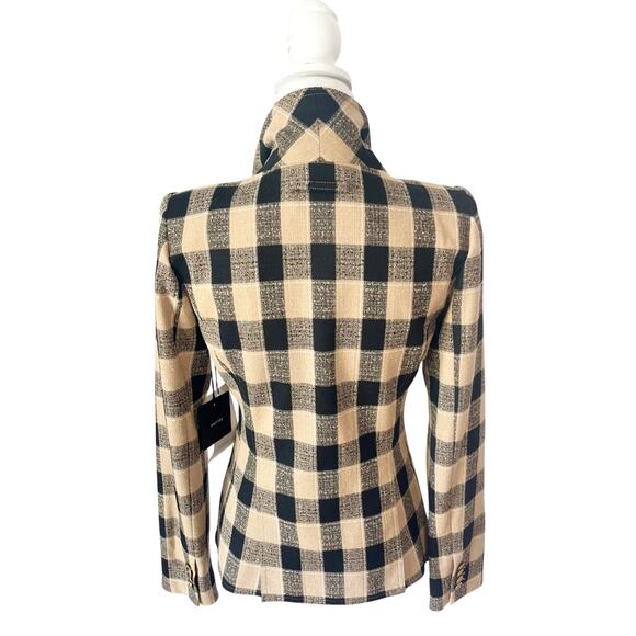 NWT Smythe Duchess Buffalo Check Cutaway Blazer Jacket Beige Black Plaid Size 6 - Picture 7 of 9